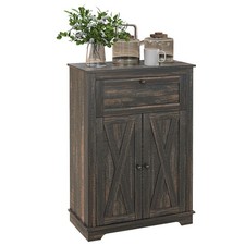 Farmhouse Storage Cabinet with Drawer and Doors, Dark Brown