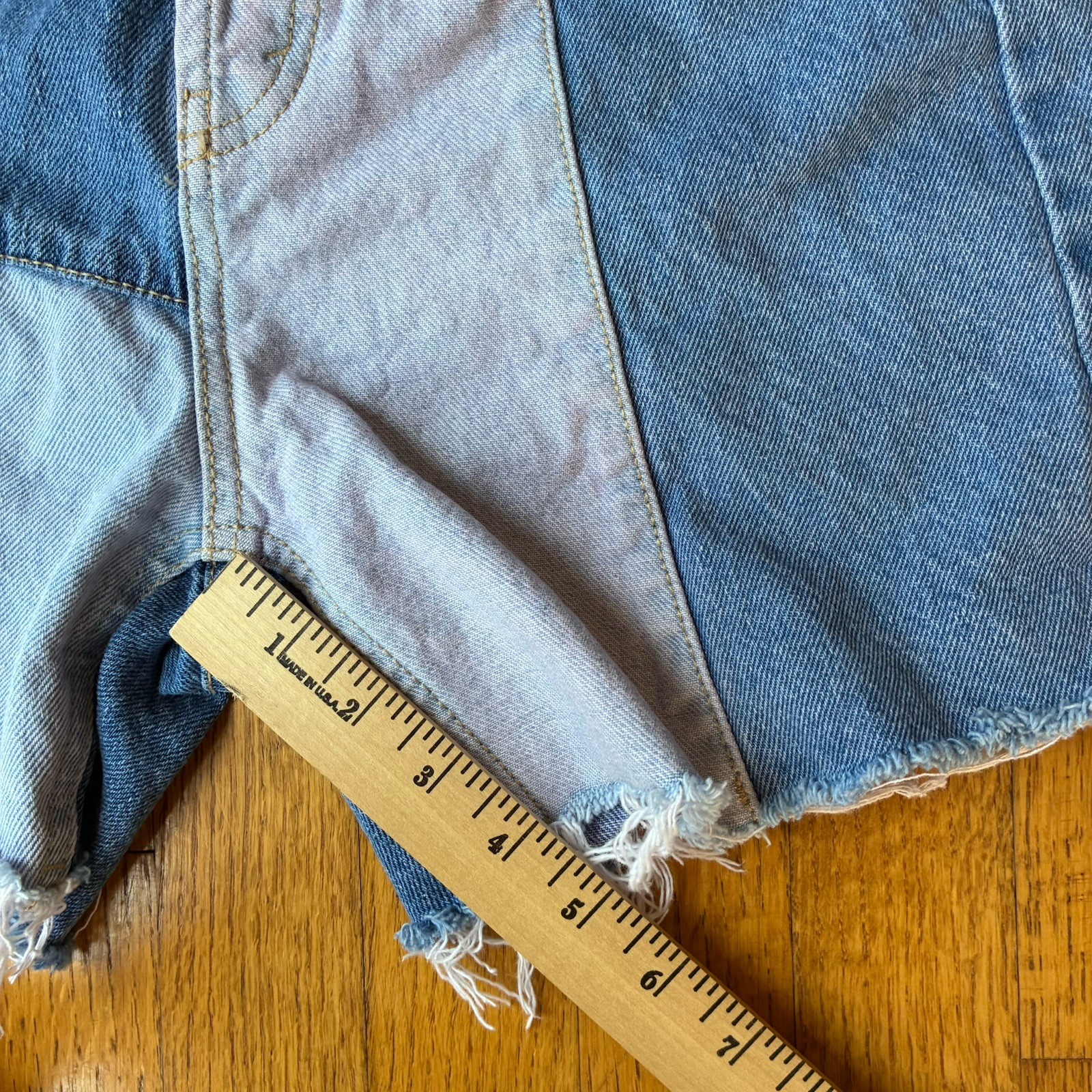 High Rise Patchwork Button Fly Denim Jean Cutoff … - image 7