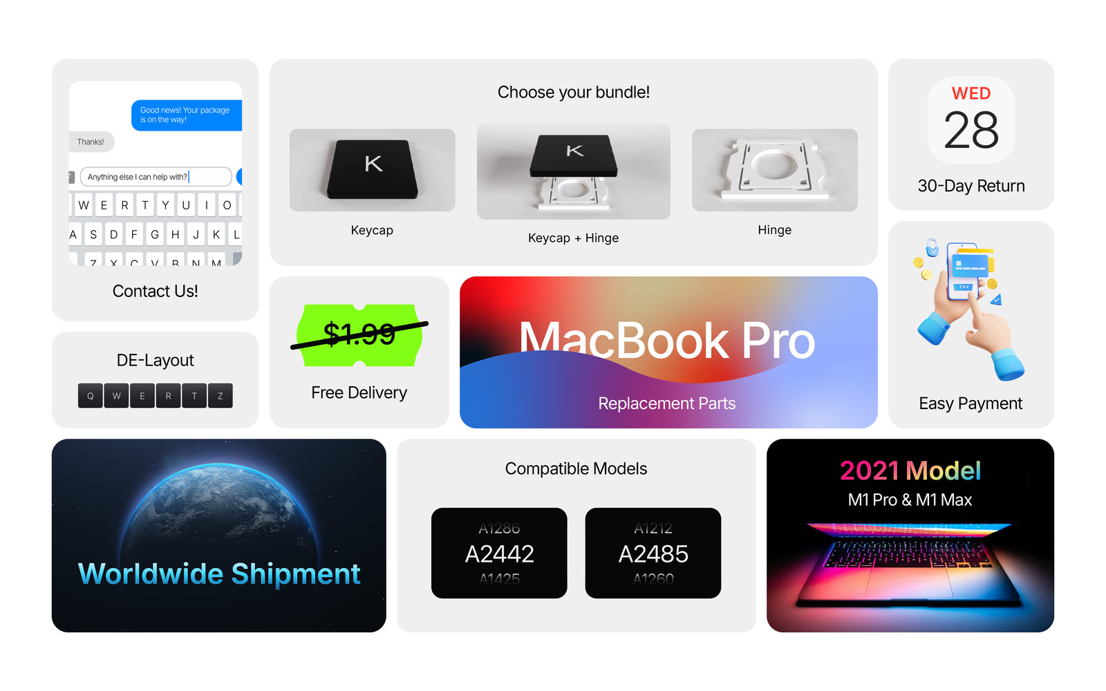 Tasto Ricambio per MacBook Pro 2021 M1 QWERTZ foto 2