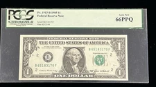 1985 $1 New York U.S. Banknote FRN Block B/F Fr. 1913-B One Dollar PCGS 65 PPQ