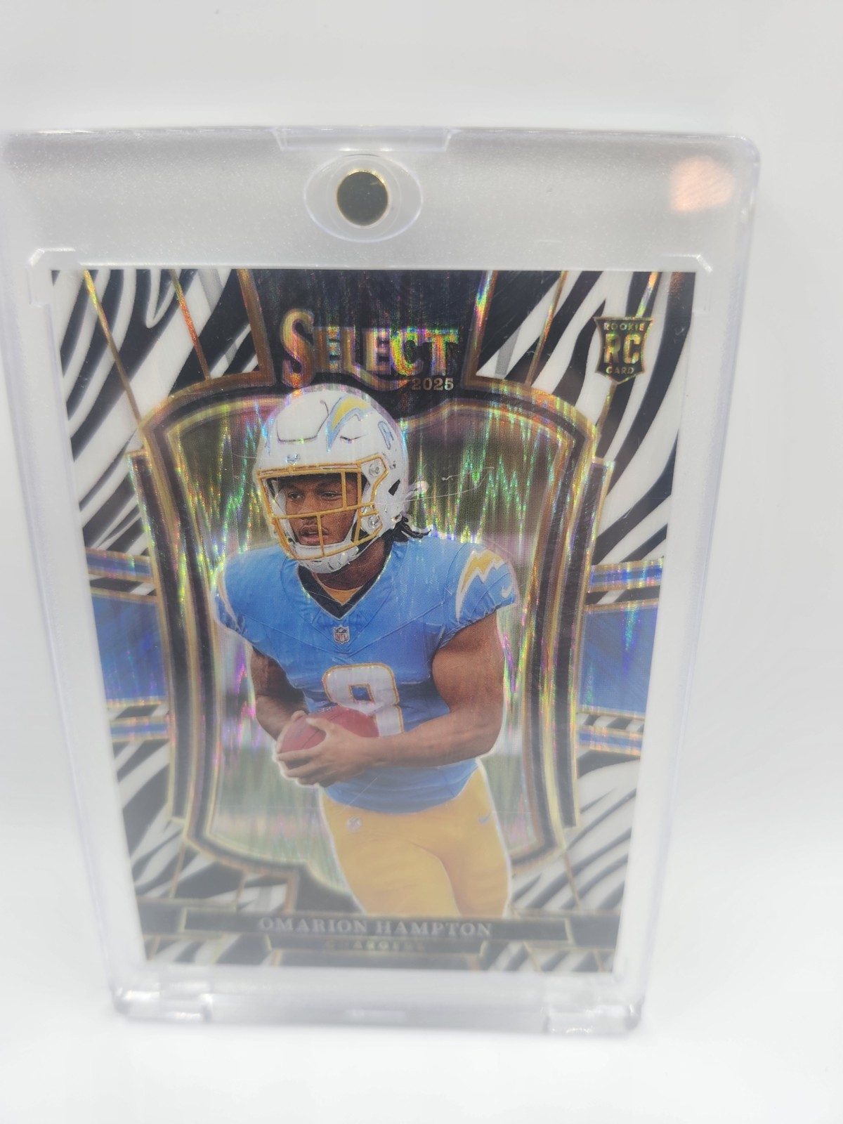 2025 Select Omarion Hampton Zebra Shock Premier(RC) #102 CASE HIT SSP Chargers