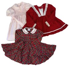 Lot of 3 Adorable Vintage Girly Smocked Princess Ruffle Dresses Size 4/4T