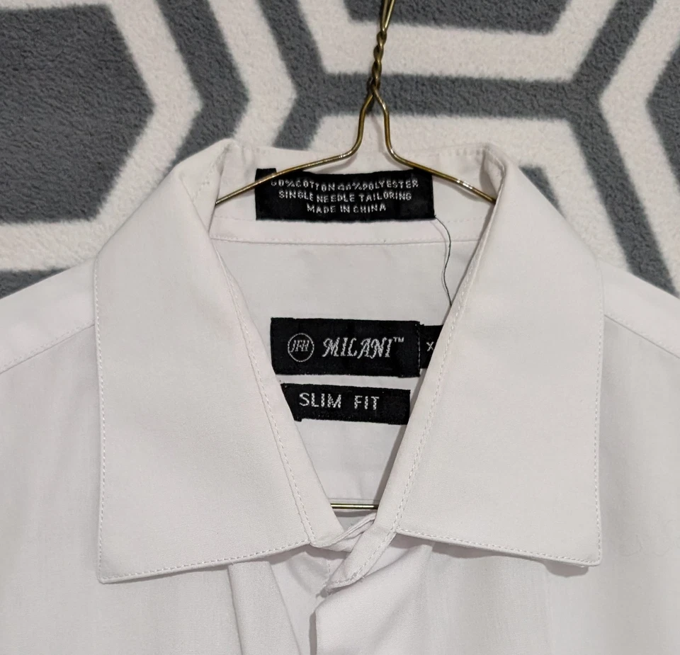 Milani Slim Fit Men's Button Up Long Sleeve White Shirt Size XS (A3) - Image 2 of 3