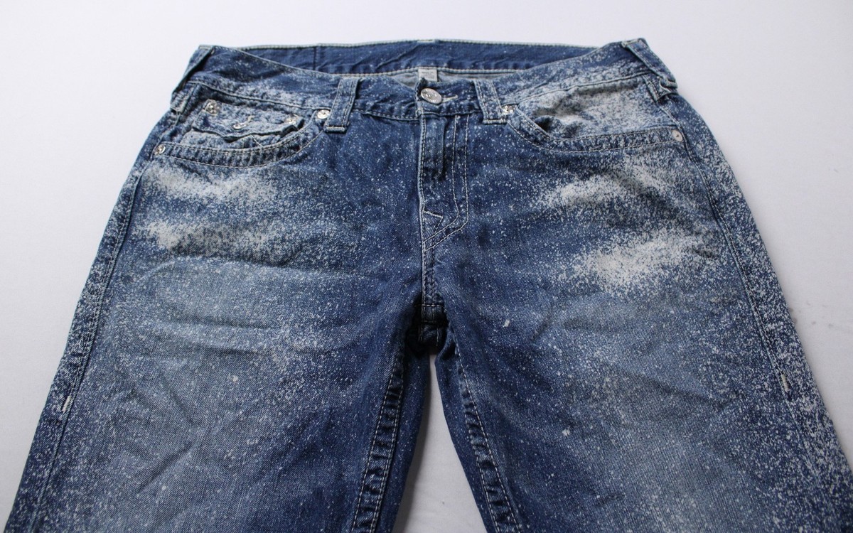 True Religion Men's Splatter Bleach Straight Leg Denim Jeans LB3
