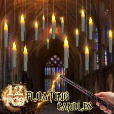 LED Hanging Floating Candles with Wand Remote Magic Xmas Decor Flameless Candles