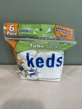 Vtg KEDS Kids White Tube Socks Deadstock NOS 6 Pair 4-1/2 to 8-1/2 Small USA