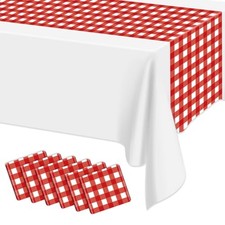 Pack Gingham Table Runner and White Checkered Tablecloths 14 x 14 x 108" 6 Red