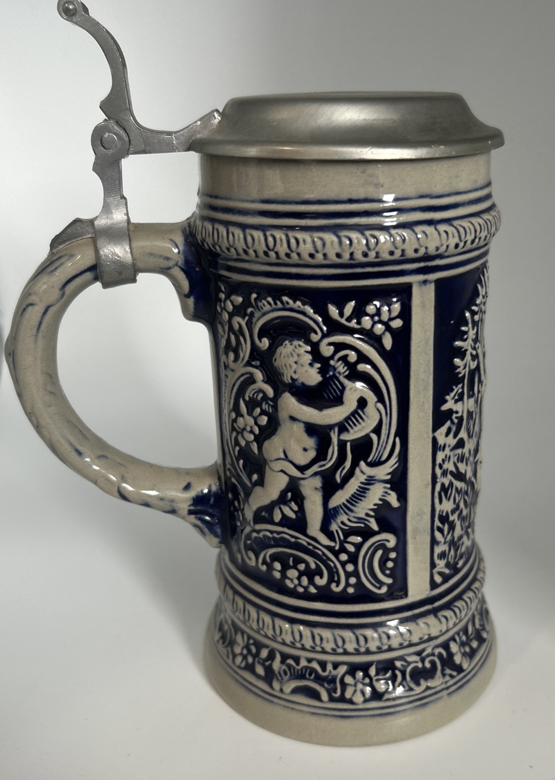 Vintage Gerz German Ceramic Beer Stein with Pewter Lid