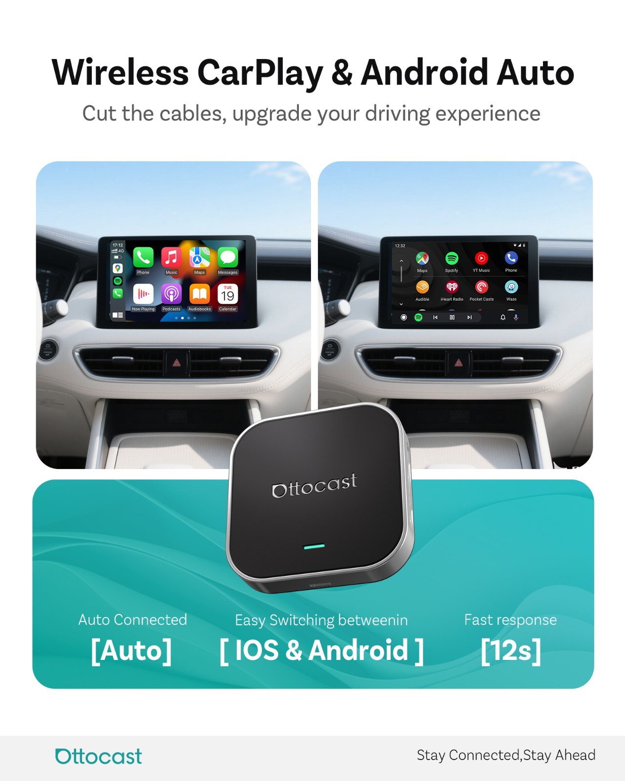 NEW Ottocast E2 Android AIBox Wireless Carplay & Android Auto w/Youtube+TK 4+64G
