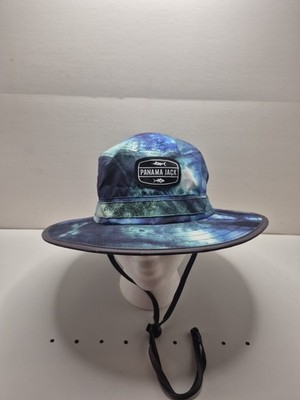 Panama Jack Boonie Hat Blue Tie-Dye Wide Brim Outdoor Sun Hat with Chin Strap M