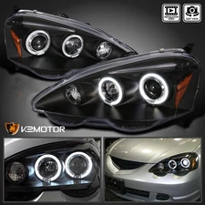 Fits 2002-2004 Acura RSX Black LED Halo Projector Headlights Lamps Left+Right