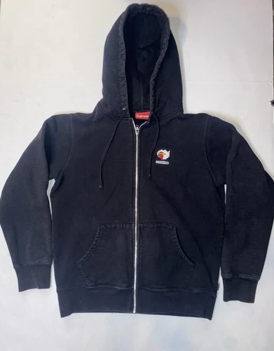 Sweat à capuche zippé noir Supreme X Gonz Ramm Collab Taille M streetwear DISTRESSED
