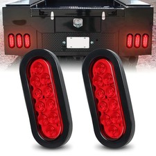 2PCS 6" Red LED Oval Stop Turn Signal Tail Brake Lights Hi/Low Beam Red-1 2PCS