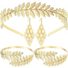 5 Pcs Greek Goddess Costume Accessories Set Golden Leaf Headband Armband Leaf...