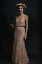 Enchanted Rose Fairy Halloween Costume Beaded Champagne Gown Glam Flapper sz M