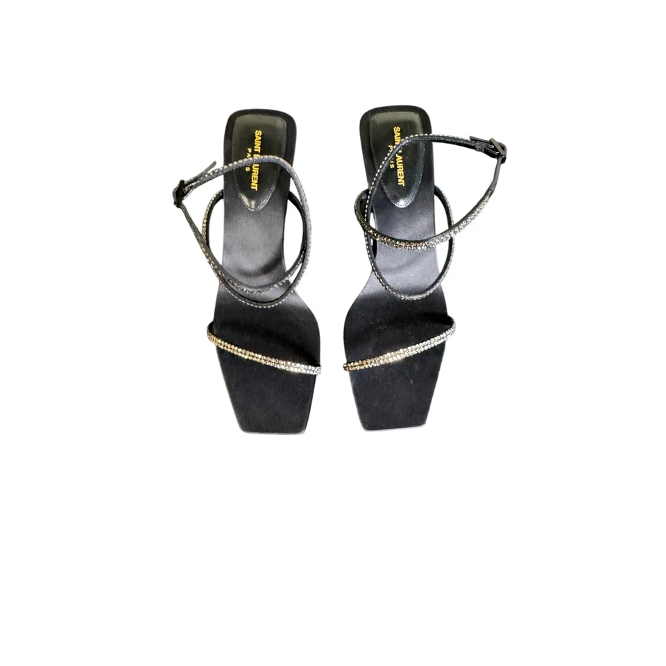 Sandalias Saint Laurent Nuevas en Caja Nuit 55 Cristal Embellecido Satén en Negro Talla 39 Foto 3 de 4