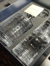 RALPH LAUREN HUDSON PLAID DECANTER SET GENUINE CRYSTAL NEW In Gift Box +GLASSES