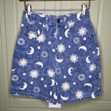 Vintage Sostanza Denim Shorts Womens 3/4 Whimsigoth Celestial Sun Moon USA Made