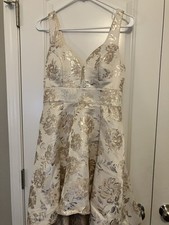 Crystal Doll Junior Womens 7 Ivory Gold Metallic High Low Hem Gown Prom C191