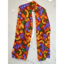 Vintage ECHO Silk Bright Colorful Fruit Print Scarf Long Rare 80  X11  Resort