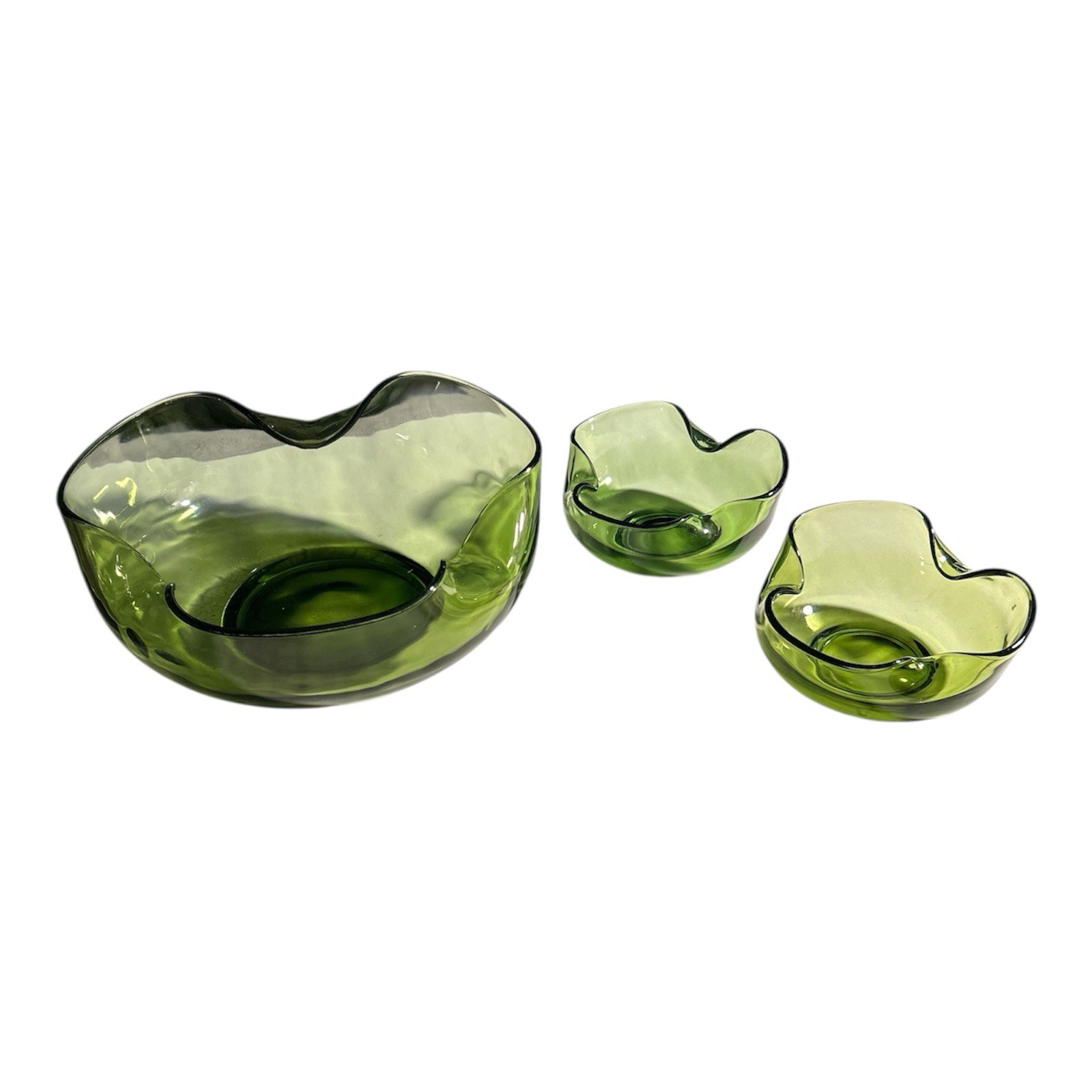 1970s Vintage Anchor Hocking Avocado Green Chip and Dip Bowls Set of 3