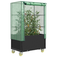 Raised Bed Black PP Polypropylene 80x50x182cm Rattan Look With Wheels Waterproof