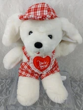 Dan Dee Puppy Dog You're Special White Red Heart Overalls Hat 13" Plush Stuffed