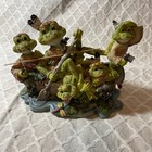 Lg. Whimsical Frog Figurine Tribal Family Fishing Trip. Hand-painted Poly resin — photo 1