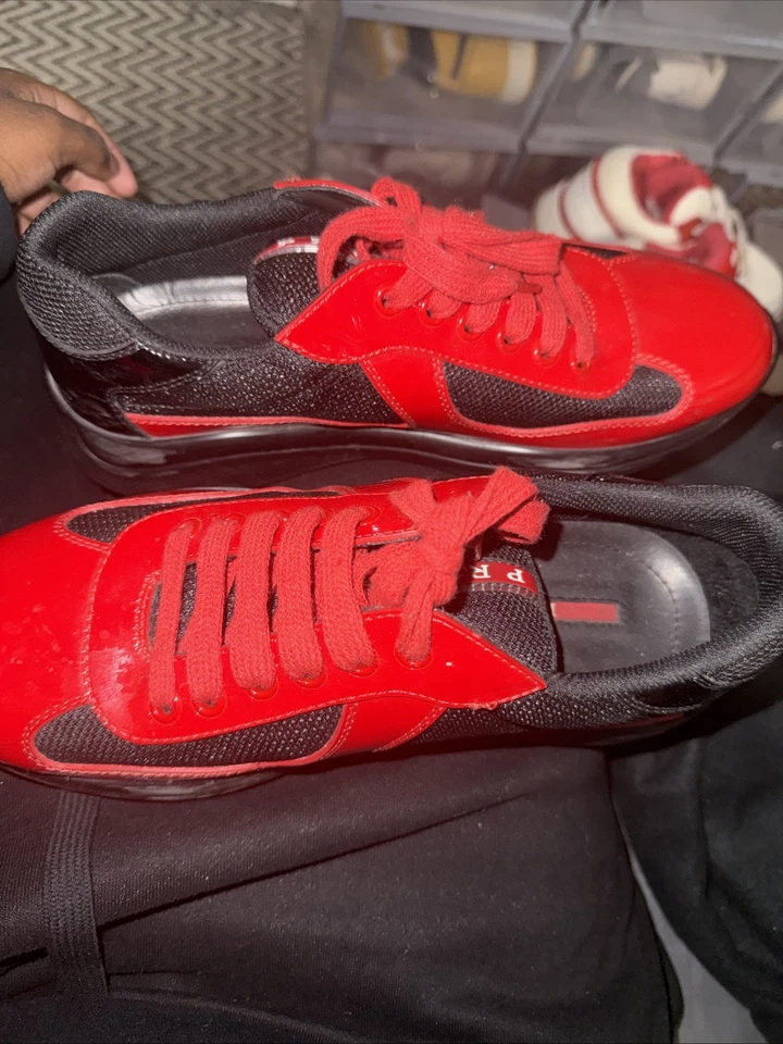 Zapatillas Zapatos PRADA Americas Cup Cuero Rojo Talla 40 US 7 Foto 4 de 4