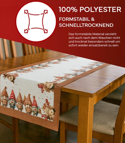 Tischdecke Tischläufer Druck Wichtel mit Lurex - Bild 3 von 4