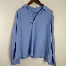 Frank Eileen Patrick Blue Heritage Jersey Popover Henley Womens Large Relaxed