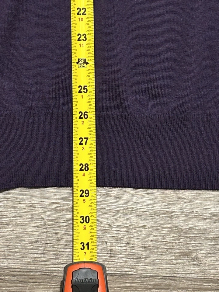 Peter Millar Crown 柔软模拟领 1/4 拉链美利奴羊毛丝绸紫色毛衣 XL — 第 3/4 张图片