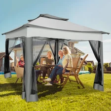 11x11' Patio Gazebo with Mosquito Netting Outdoor Heavy Duty Party Canopy Tent #