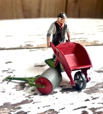 Vintage Britains Lead Gardener Farmer Wheelbarrow Roller Original Johillco