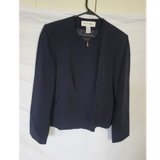 Jones New York Women  s Navy Polyester Full Zip Basic Jacket Size 10