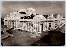 Aerial View Central Train Station Trolley Streetcar Milan Italy Postcard UNP 4x6