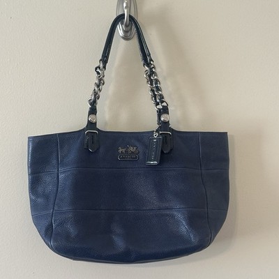 Coach Madison Tribeca East West Blue Tote Pebbled Leather Shoulder Bag Charm
