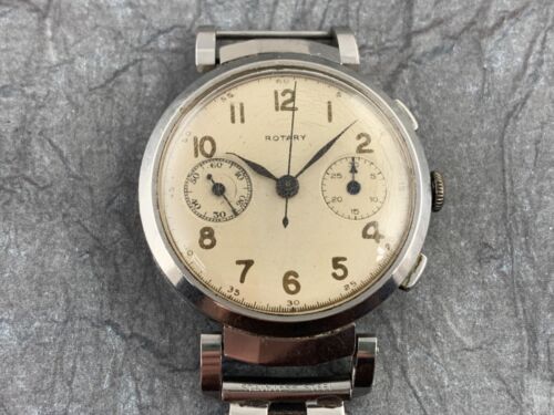 Vintage Rotary Chronograph Stainless Steel 1930s Not Working For Parts or Repair