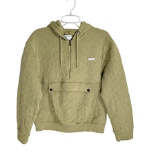 Frank And Oak Mens Green Quilted Half Zip Hoodie Sweatshirt Cotton Size M