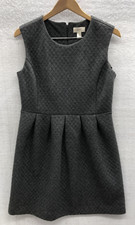 LOFT Women's Fit & Flare Dress Medium Gray Quilted Sleeveless Pleated Waist