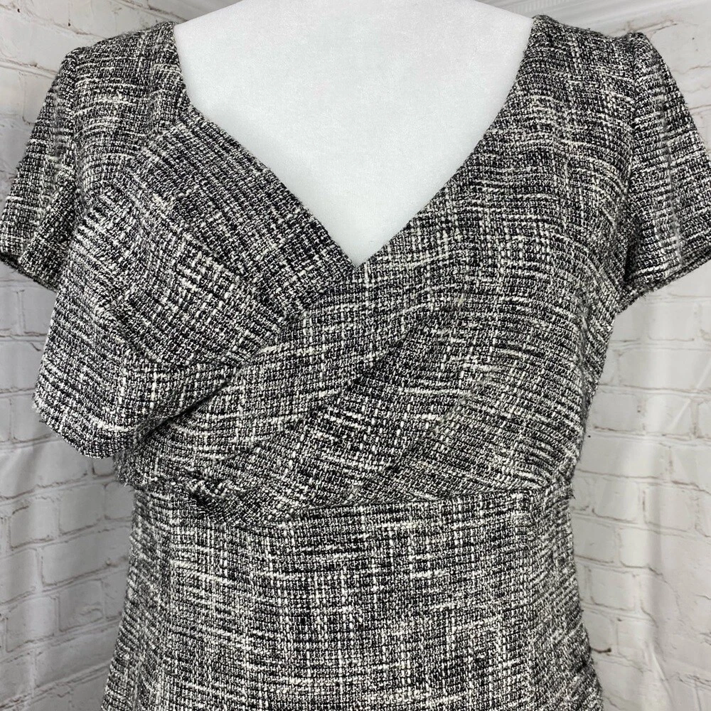 Abito Valentino rosso donna nero bianco scollo a V lusso tweed designer IT 44 C36