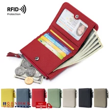 Genuine Leather Bifold Unisex Slim Wallet RFID Blocking Cards Holder Coin Purse