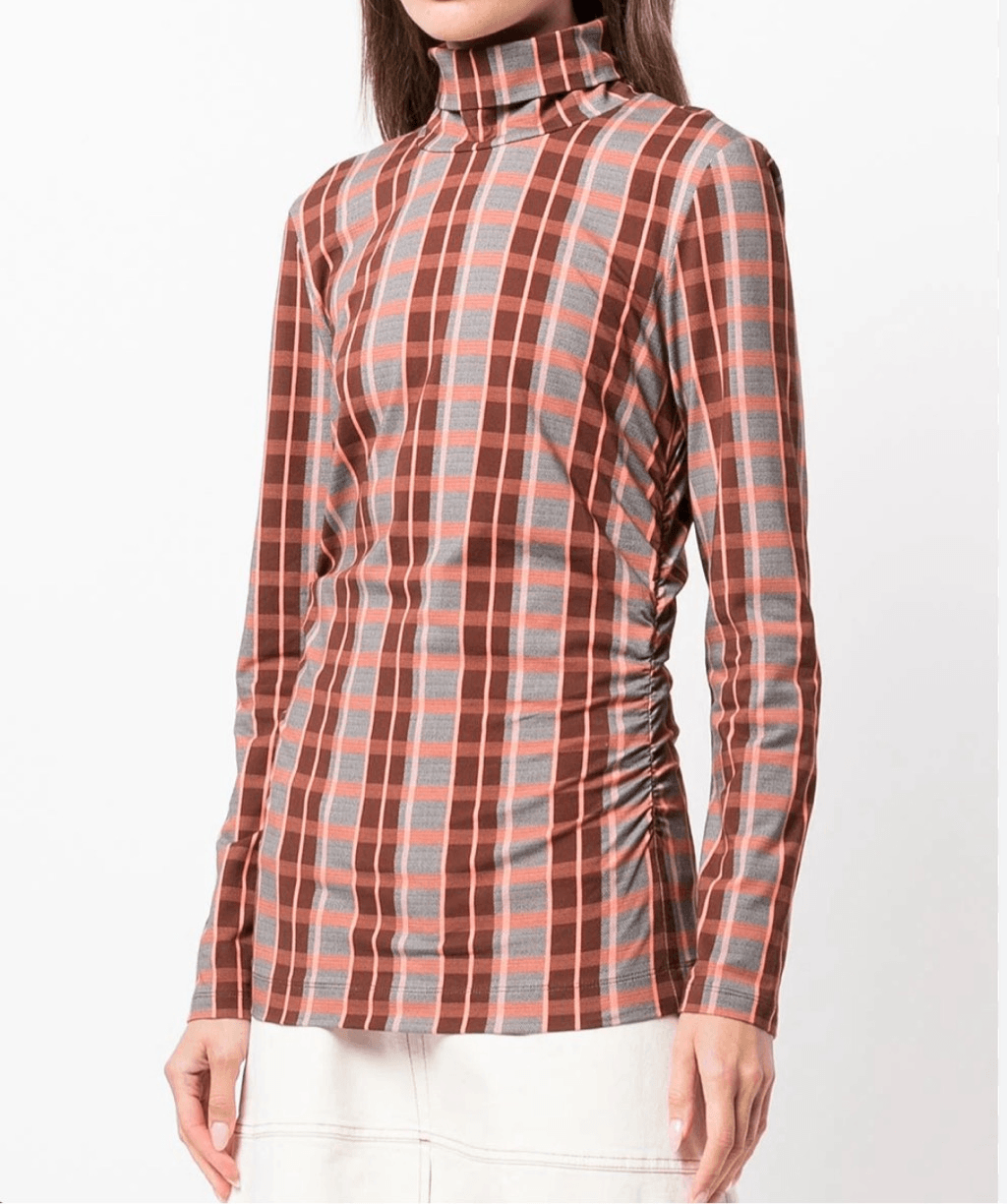 Tanya Taylor Shelby Grid Print Organic Cotton Top Size M