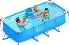EVAJOY 14ft x 7ft x 33in Metal Frame Swimming Pool, Outdoor Rectangular Above...