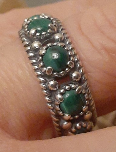 Carolyn Pollack Relios Sterling Silver Green Malachite Gemstone Band Ring Size 7 - Picture 2 of 14