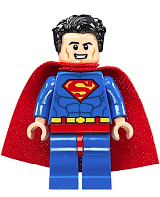 LEGO Superman Minifigure Blue Suit Tousled Hair Red Stretch Cape Superheroe RARE