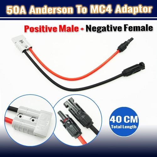 FOR MC-4 CONNECTOR TO 50AMP ANDERSON PLUG SOLAR 6MM² CABLE ADAPTOR WIRING 40CM - Picture 19 of 24