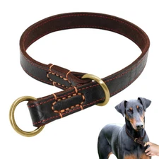 Pet Dog Choke Collar Real Leather Adjustable Slip Training Check Choker M L XL