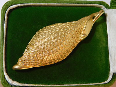 Vintage Gewebt Textur Herbst Obst Birne Goldfarben Anhänger Halskette 10f 73