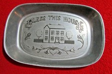Vintage WILTON Pewter Bless This House Tray Dish Plate Made in USA